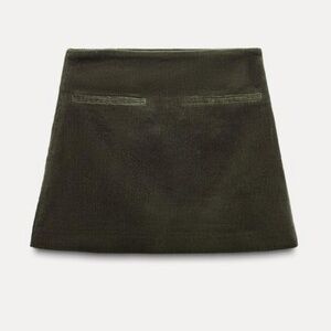 Olive Green Corduroy Mini Skirt – A-Line High Waist Skirt